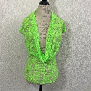 Urvana Rose see through Lace Fitted cover up Sexy top Low scoop Neckline